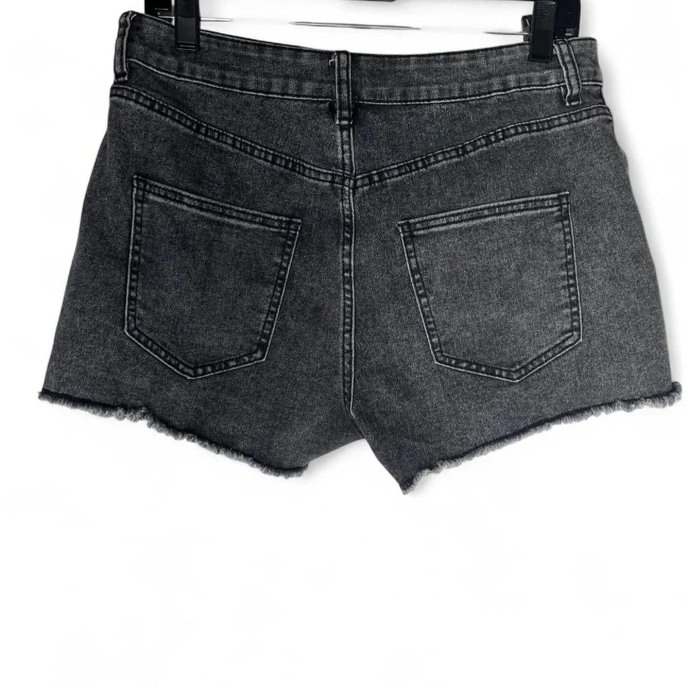 Stylish Distressed Charcoal Denim Shorts